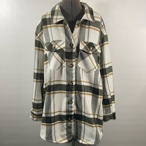 Love Tree Coat/Jacket Women Size Large White & Green Plaid Comfy Fit Pockets